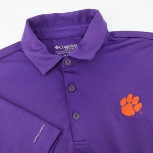 Columbia Golf Clemson Tigers Polo Shirt Mens XL Purple Orange Paw Logo Omni Wick